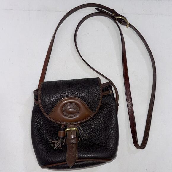 Vtg RARE Dooney Bourke Equestrian Mini Bag USA Brown Black Leather Crossbdy READ